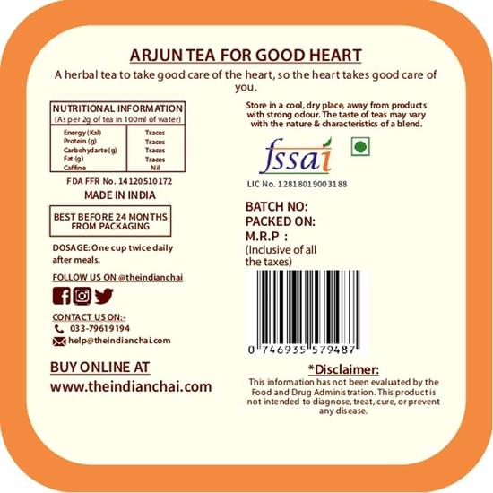 The Indian Chai - Arjun Tea For Good Heart 50 Gram With Arjuna Bark, Ashwagandha, Bhahmi, Shankhpushpi, Assam