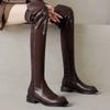 Корейская версия новых кожаных ботинок большого размера на резиновой подошве, на низком каблуке, нескользящие, удобные, ботинки-чулки для женщин, осенне-зимние, с круглым носком, выше колена