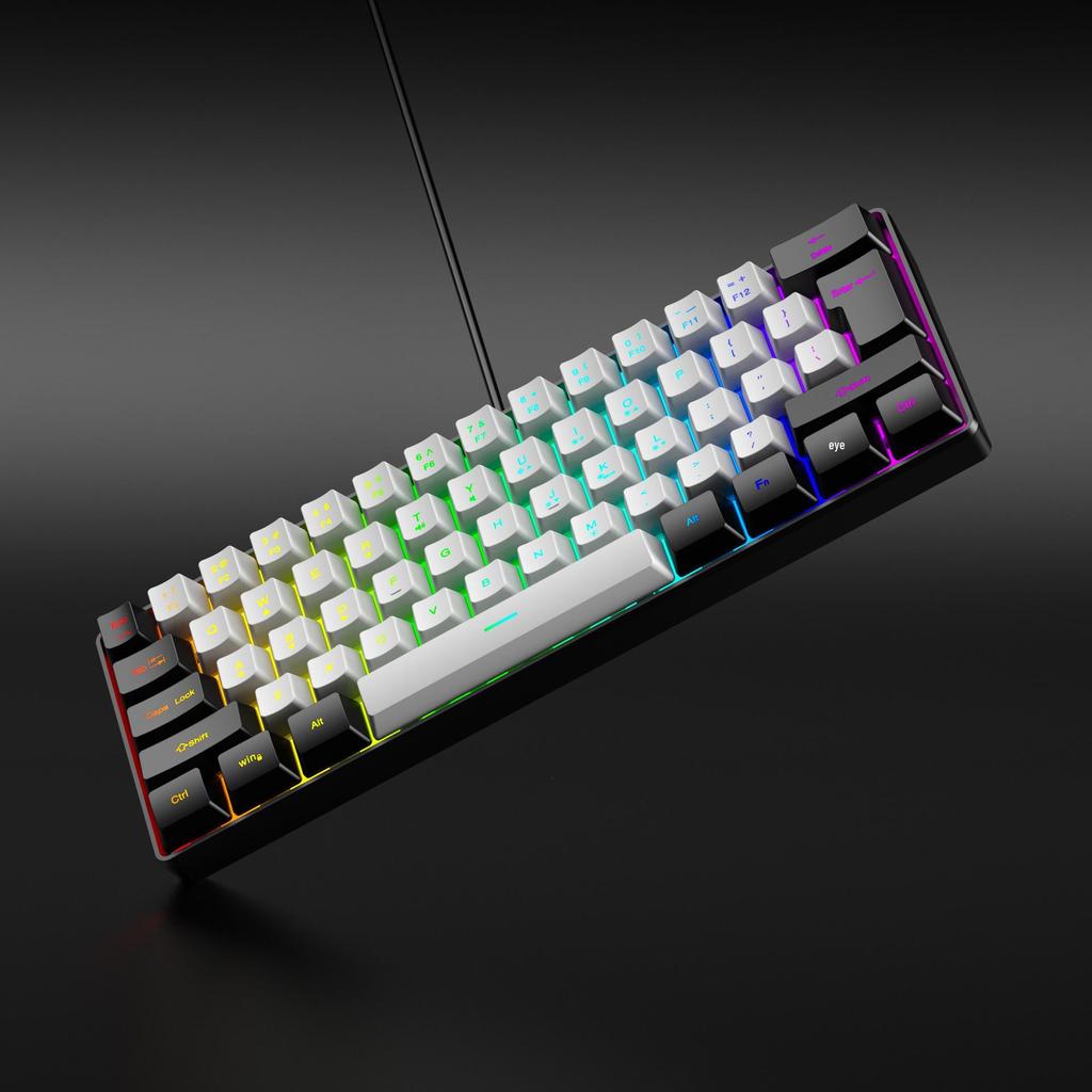 61-клавишный RGB проводной игровой комплект клавиатура и мышь, немеханическая мембранная, черно-белый, с семицветной мини-подсветкой