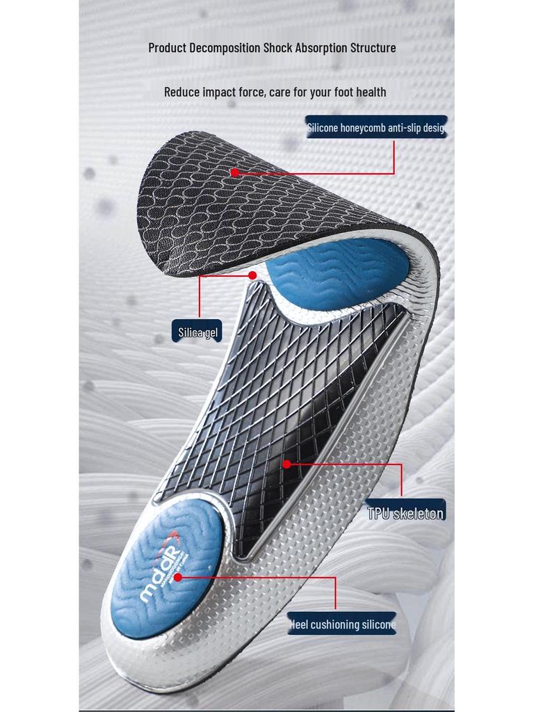 High Elastic Sports Insole: Shock Absorption, Sweat & Odor Control, Breathable, Arch Support for Badminton, Basketball, Running, and Casual Wear.