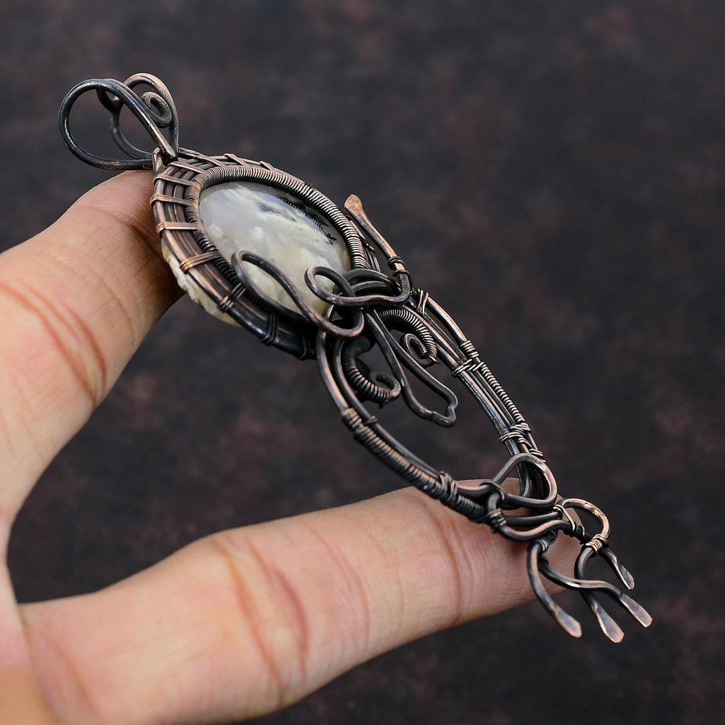 Подвеска из агата с перьями, подвеска из медной проволоки, ювелирное изделие из агата с перьями, оригинальный кулон из драгоценных камней, подарок для нее, ювелирное изделие из медной проволоки