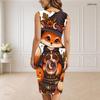 Women Plus Size V Neck Sleeveless Bodycon Midi Dress Cute Panda Ghost Halloween Printed