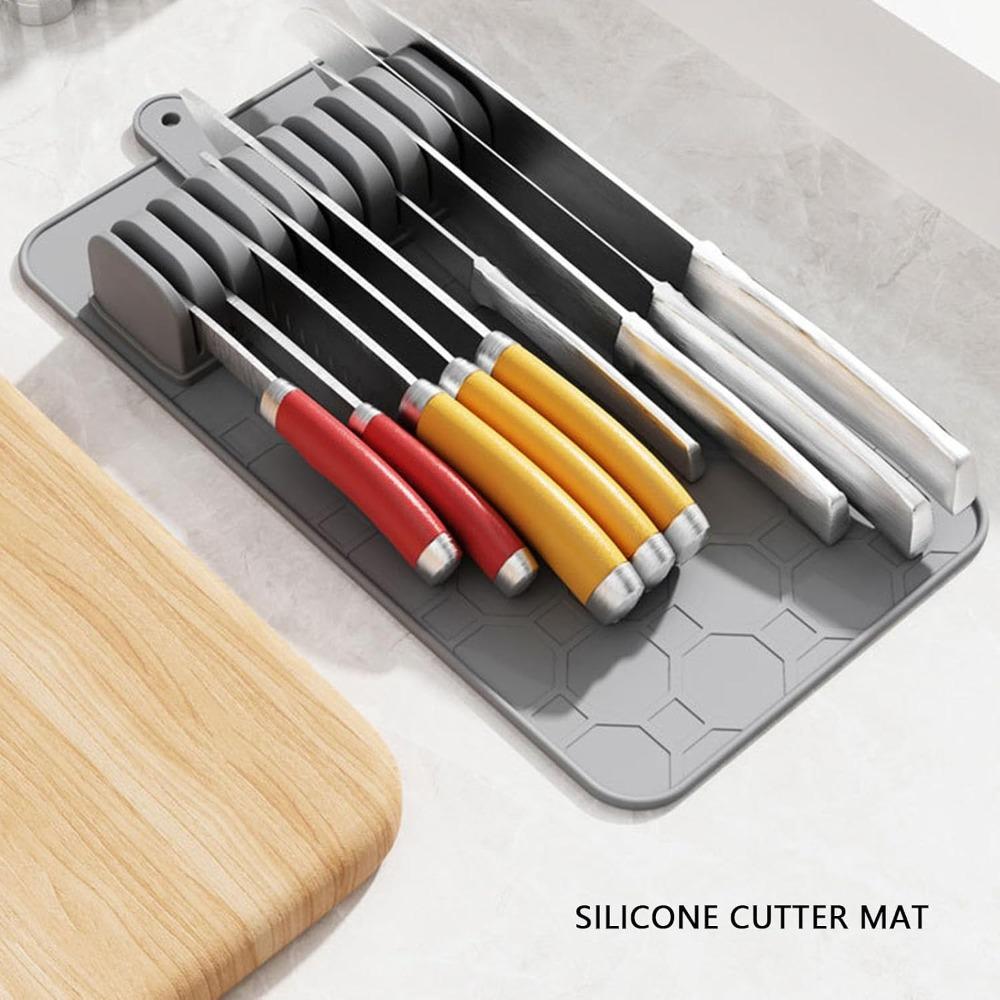 10 Compartments Kitchen Knife Mat Anti-Slip Base Knife Storage Mat Cutlery Drawer Insert Home Use