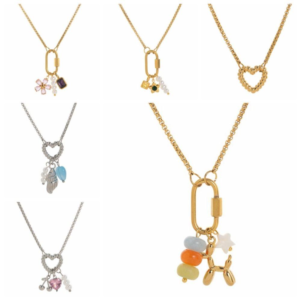 Light Luxury Collarbone Chain Women Stainless Steel Flower Pendant Necklace Vacation