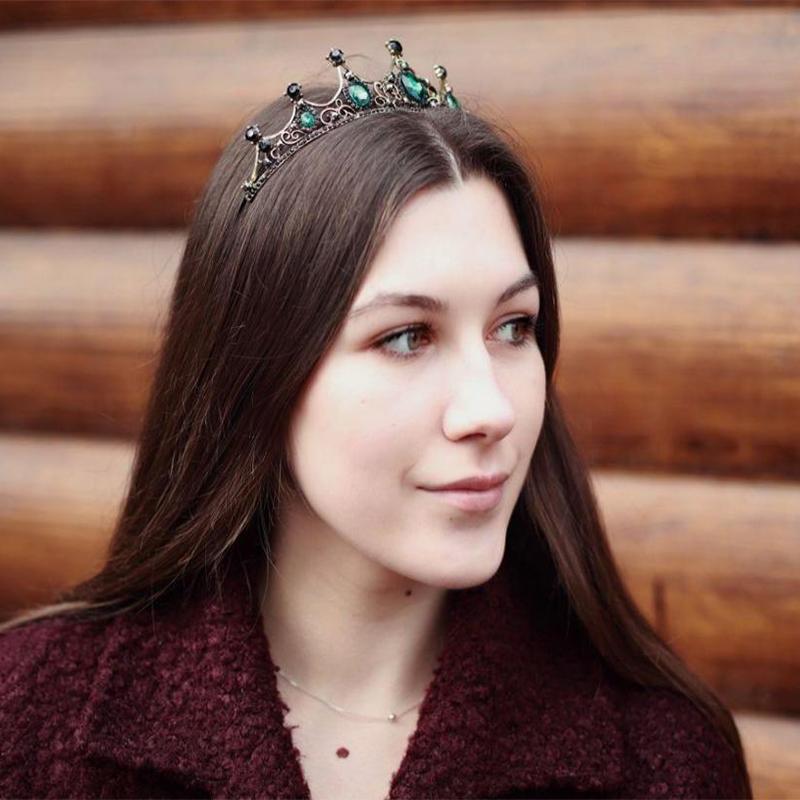 Vintage Baroque Imitated Emerald Crystal Tiaras And Crowns Hair Jewelry Women Girls Headpiece Wedding Bridal Hair Accessories