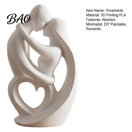 Creative DIY Hand Painting Crafts 3D Printed Abstract Couple Embrace Statue, Heart Hollow Love Figurine, Minimalist Anniversary Presents for