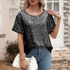 Женские топы с круглым вырезом и коротким рукавом, свободная футболка, повседневная рубашка со сверкающими пайетками, универсальные летние топы