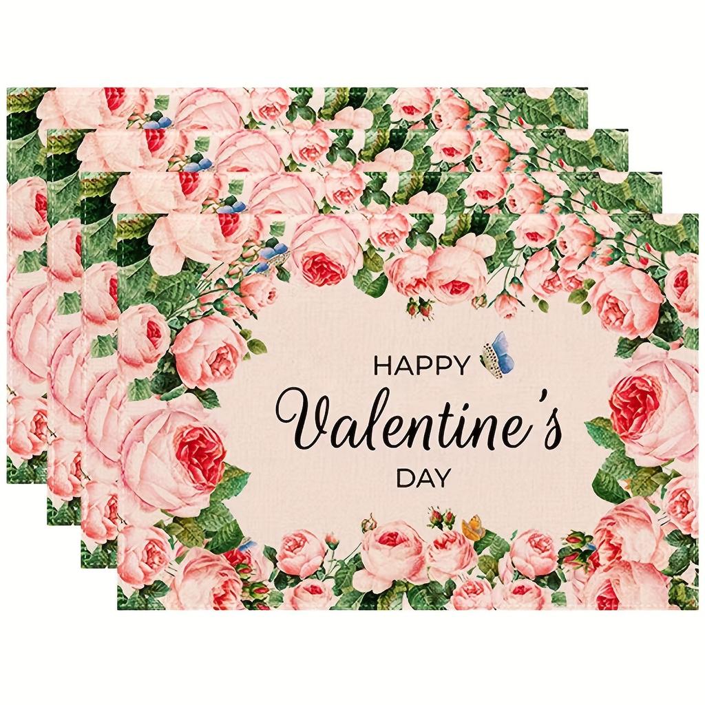 4pcs Valentine's Day Placemats, For Home Decor, Dining Table, Banquets And Special Events, Wedding Holiday Table Mats For Party, Kitchen, Dining Decor