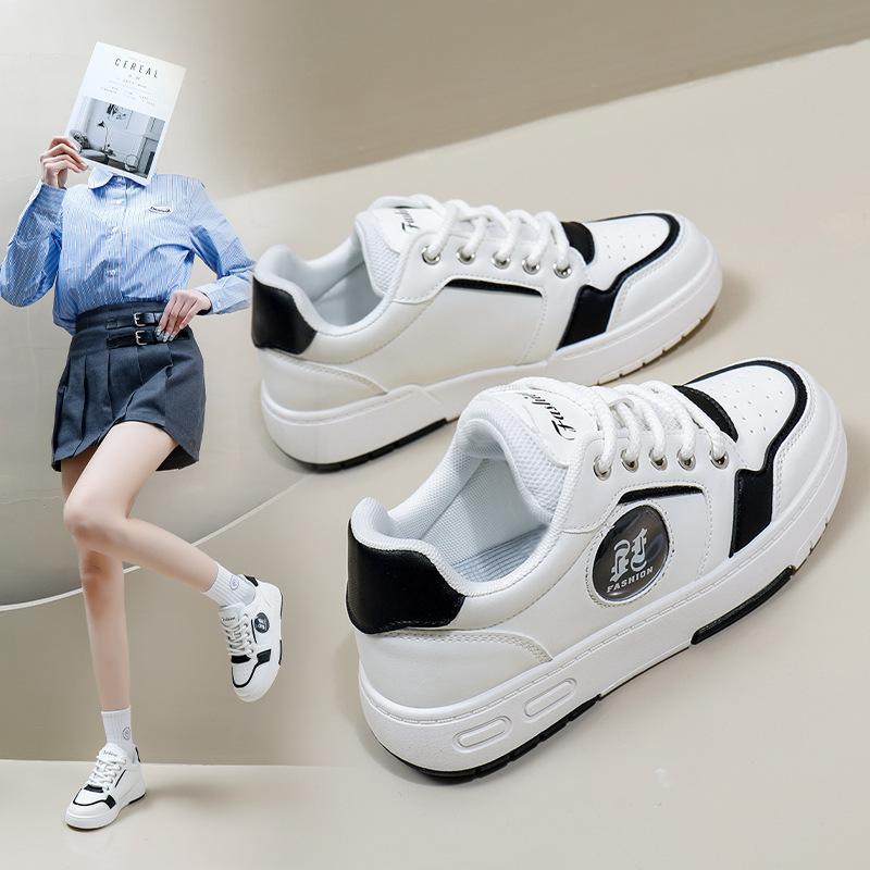 Women's Lightweight Platform Chunky Sneakers Non-slip Breathable Lace-up Walking Shoes Sport Shoes PU Leather Casual Running Sneakers for Female