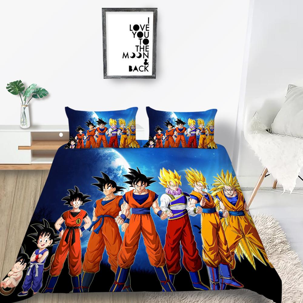 Новый мультяшный комплект постельного белья с принтом Dragon Ball, детское постельное белье, пододеяльник, наволочка, простыня/комплект двуспального размера, удобное украшение для дома