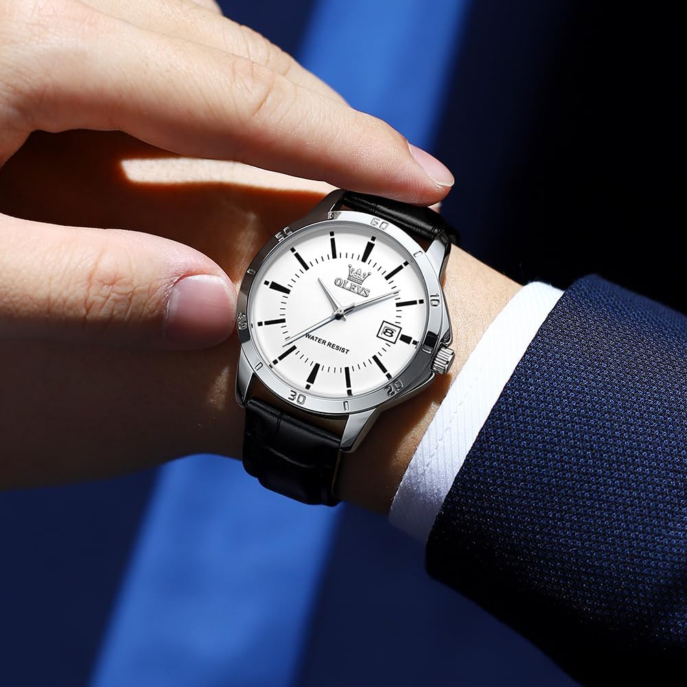 OLEVS кварцевые популярные часы простые стильные кожаные часы с водонепроницаемым календарем роскошные классические часы легко читаемые модные студенческие часы компании белые мужские