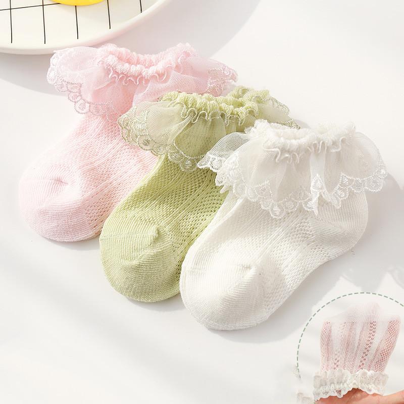 Новые короткие носки до щиколотки для маленьких девочек, летние тонкие хлопковые носки принцессы для танцев, кружевные носки для девочек 3-12 лет, детские носки