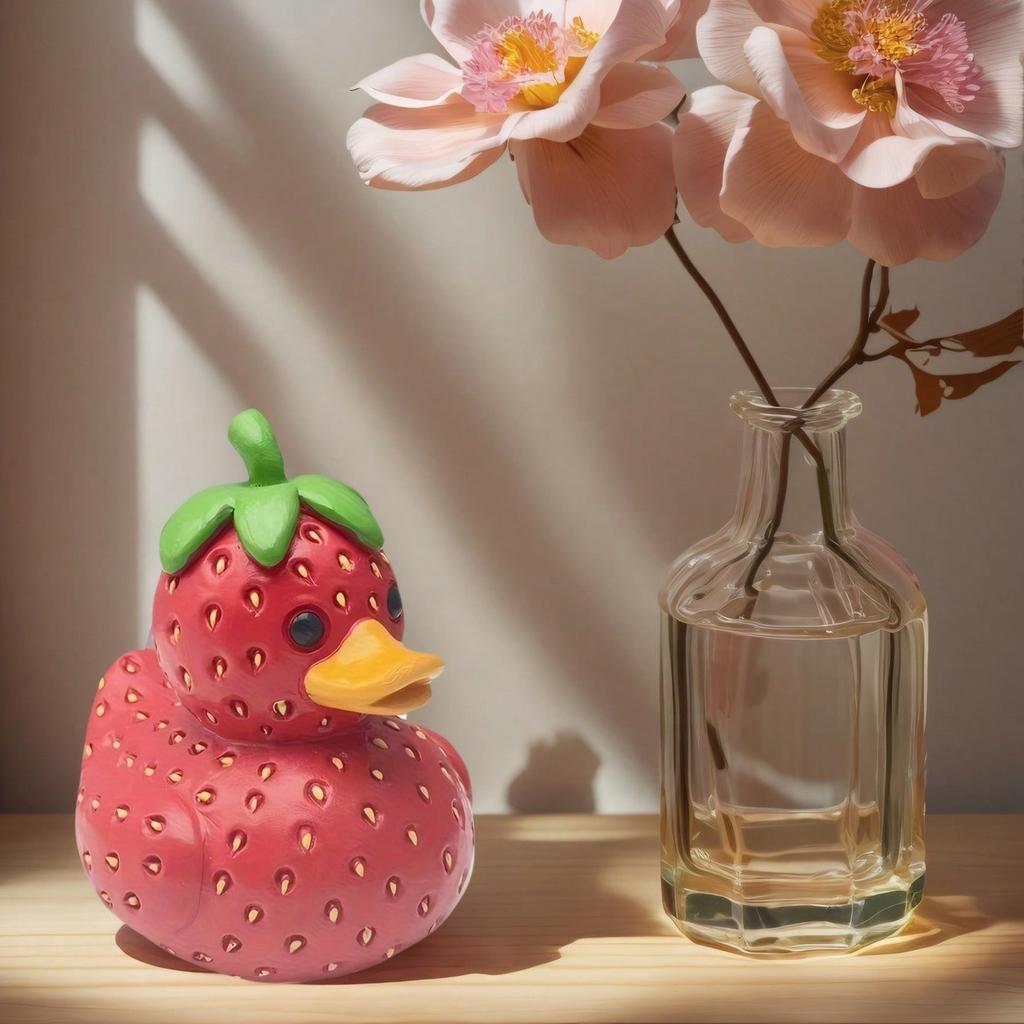 1PC Fun Strawberry Duck,Pineapple Duck Home Decorations,Handmade Resin Decorations,Cute Cartoon Style Fruit Duck Figurine