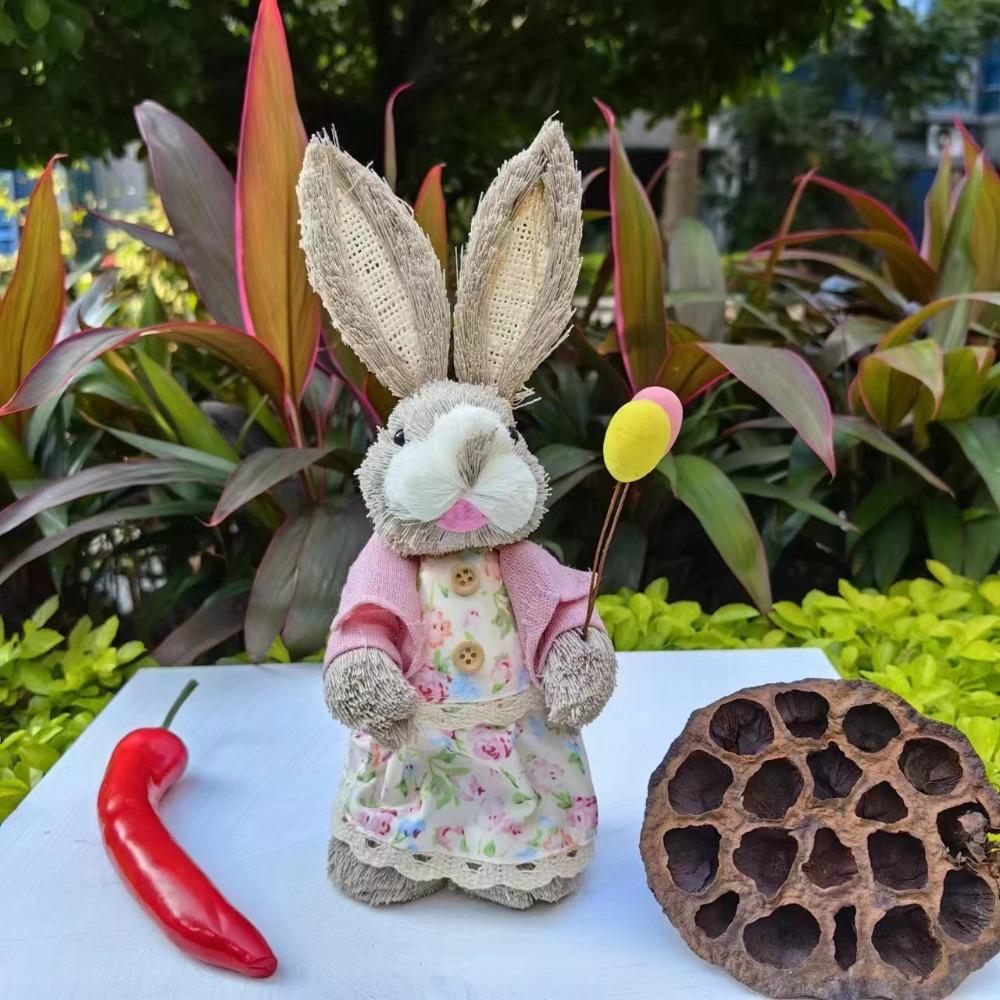 Cute High-25cm Straw Rabbits DIY Handmade Landscape Rabbit Statue Photography Props Gift Rabbit Decoration Garden Balcony