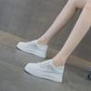 2025 Spring/Summer Women's White Mesh Breathable Lightweight Thick Sole Elevated Soft Leather Lace-Up Casual Shoes