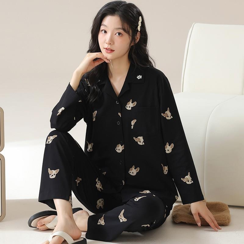 Women's Cardigan Long-sleeved Long Pants Cotton Pajamas Homewear   New Women's Cute Cartoon Comfortable Suit Can Be Worn Outside