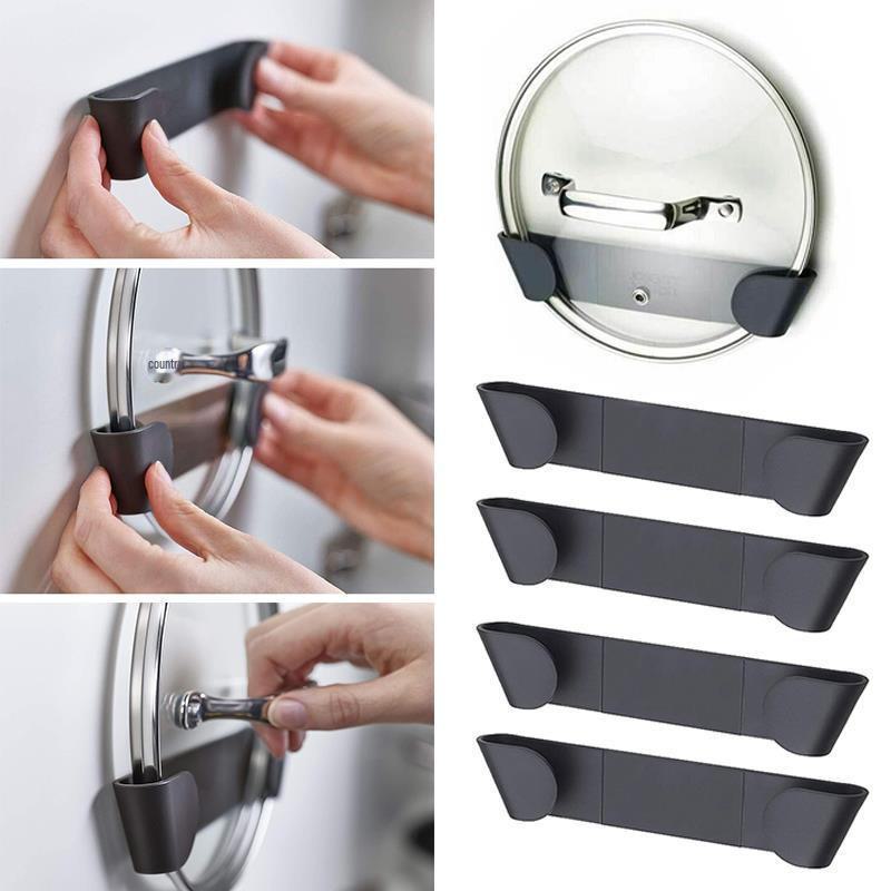 Wall-Mounted Punch-Free Pot Lid Storage Rack with Sticky Hooks