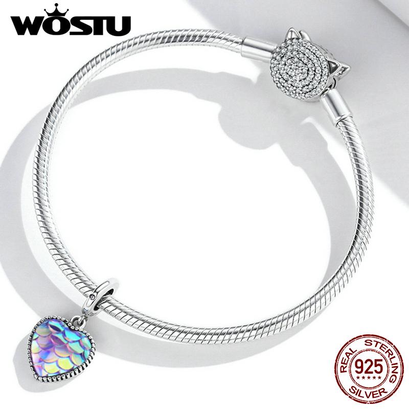 WOSTU Изысканная красивая подвеска из стерлингового серебра 925 пробы с рыбьей чешуей, подходящая для браслета, ювелирных украшений