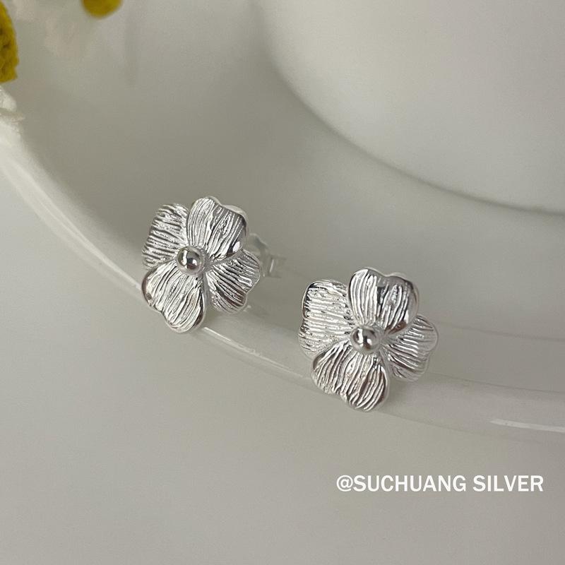 Серьги-гвоздики Su Chuang S925 из стерлингового серебра с цветочным дизайном - Элегантные, Легкая роскошь, для девушек