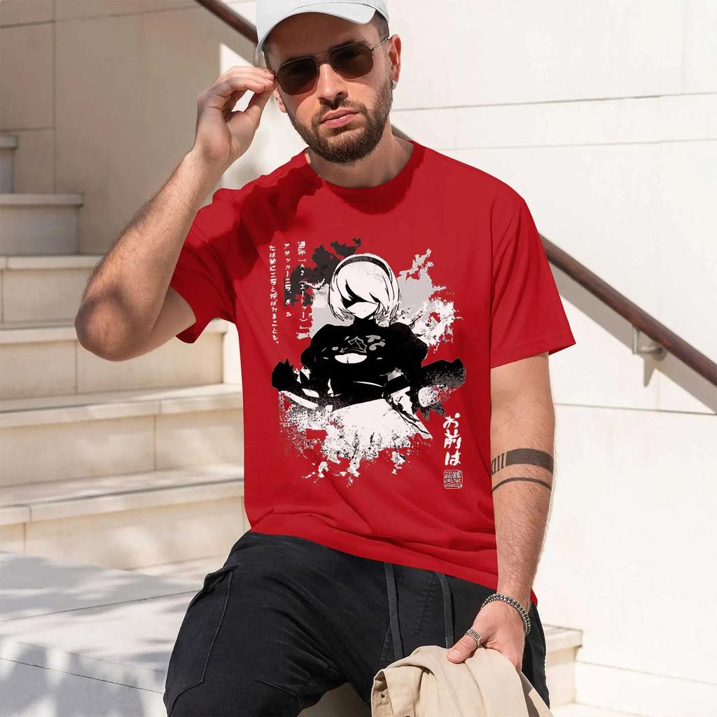 Nier Automata 2b   2026 New Fashion Heavyweight Hot Selling Retro Printed Pattern Fun Round Neck Tshirt For Daily Comfort