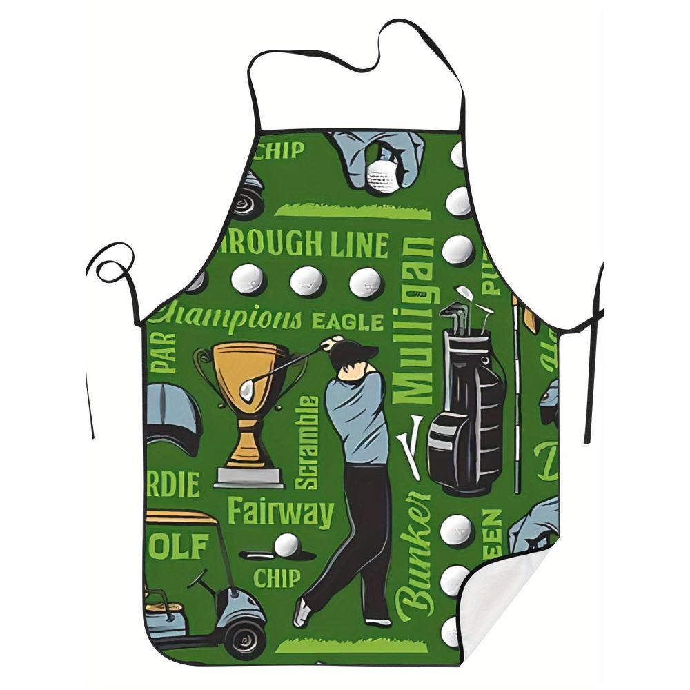 1pc Golf Printed Retro Kitchen Apron for Golf Lovers - Hand Washable Apron, Golf Course Patterns, Casual Accessories