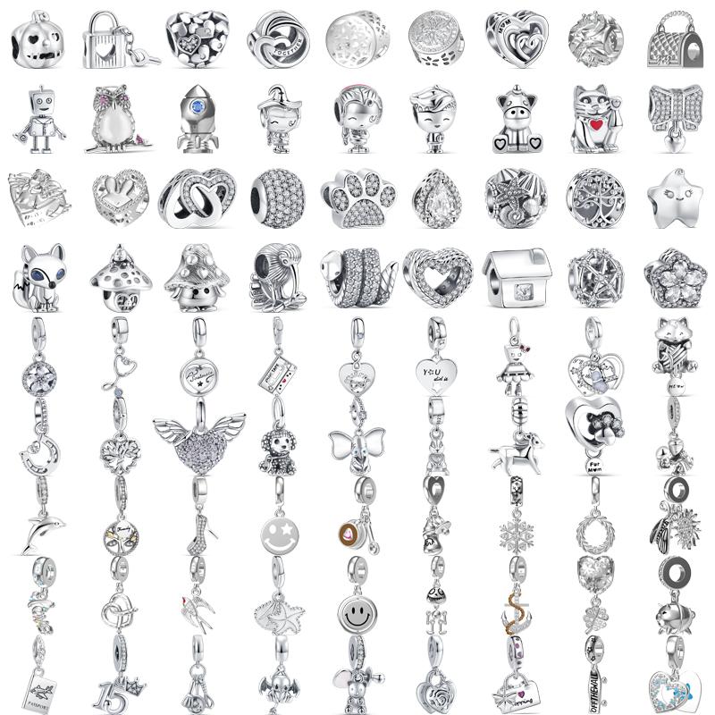 92 Стиль 925 Серебро 925 пробы для мальчиков и девочек Щенок с принтом лапы Сердце Сова Полый кулон Изящная бусина Подходит Подвески Браслет Ювелирные изделия