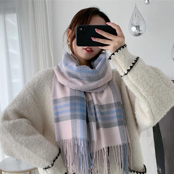 WTEMPO Женские осенне-зимние милые ветрозащитные шарфы в стиле ретро, элегантные, в клетку, с принтом в виде маленьких сердечек, рождественские, новогодние, теплые, с кисточками, подарки
