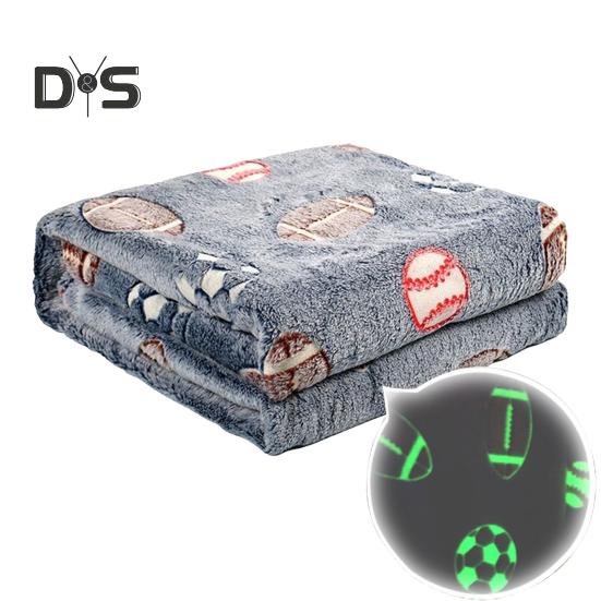 Double Sided Flannel Luminous Blanket Star Moon Dinosaur Graphics Glow-in-the-Dark Blanket Thermal Blanket for Kids Bed Stroller Car or Couch