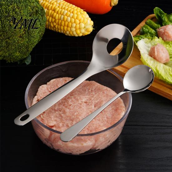 Food Prep Tools for Cooking Stainless Steel Meatball Maker Spoon, Ergonomic Long Handle Manual Utensils, Non-Stick Shaper Oval Leak Design Kitchen