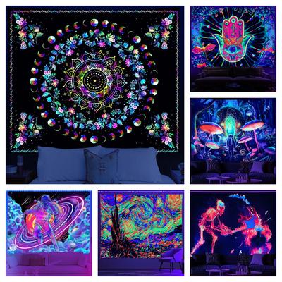 Blacklight Грибной Гобелен УФ Фэнтези Лесные Растения Настенный Декор Череп Таро Скелет Гобелены Для Спальни Гостиной