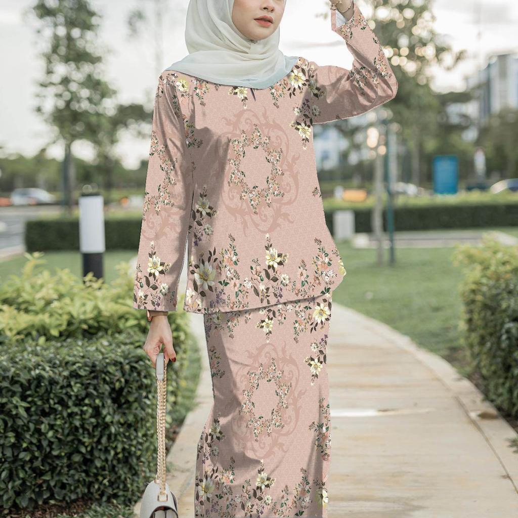 2025 New Design Printed Pattern Comfortable Slippery Chiffon Fabric Bazhou Pahang Ladies Muslim Suit Comfortable Breathable Elegant Sweet Series