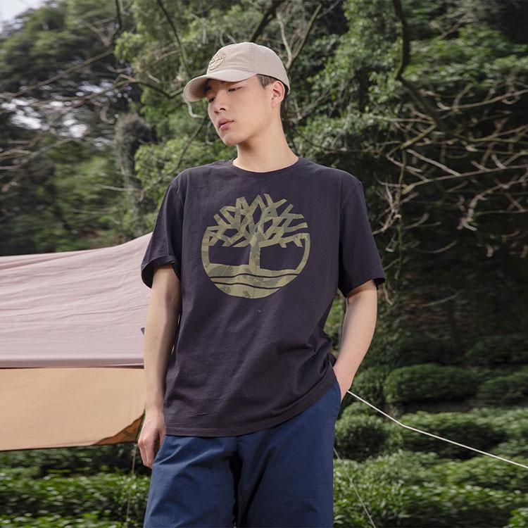 Timberland Pattern Fireworks Outdoor Comfortable Casual Crew Neck Pullover Short Sleeve Drop Shoulder T-Shirt Men T-Shirt Black A6DVK-001