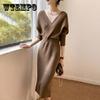 French Elegant V-neck Wool Dress, Celebrity Style, Thin In Autumn and Winter, Knitted Dress, Female