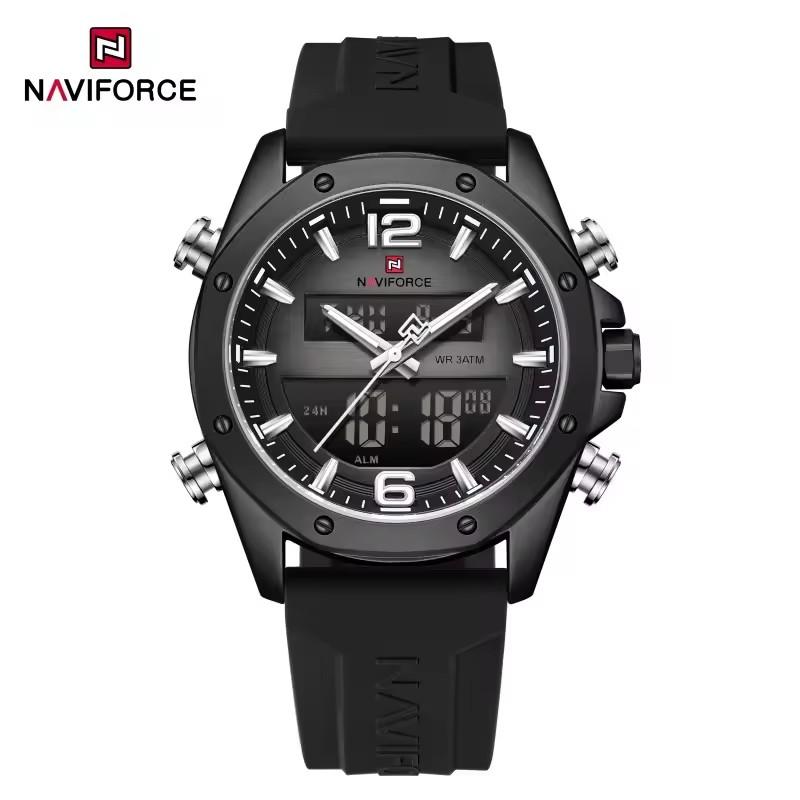 NAVIFORCE Dual Display Men's Quartz Watch Luxury Alarm Clock Stopwatch Fashion Chronograph Luminous Waterproof Bracelet 9264