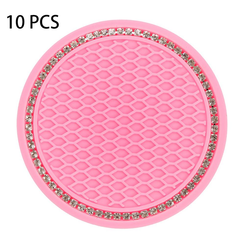 10 PCS Round Drink Pad Rhinestone Anti-slip Mat Universal Cup Holder Automotive