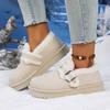 Мягкая толстая подошва, пушистые повседневные туфли, женские 2025, зимние теплые, короткий плюш, балетки, металлическая пряжка, нескользящие, зимние ботинки для женщины