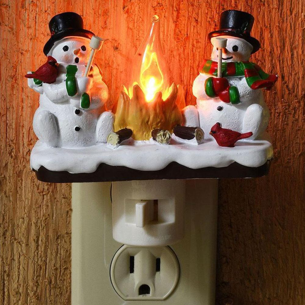 1pcs Snowman Campfire Flickering Night Light Christmas Santa Claus Plug In Night Light Christmas Decoration for Boys/Girls