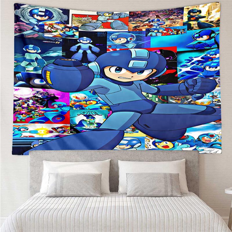 Cartoon Rockman Game Megaman1 Tapestry for Bedroom Aesthetic Classroom Tapestries Wall Hanging for Living Room Dorm Office,Ideal Creative Gift
