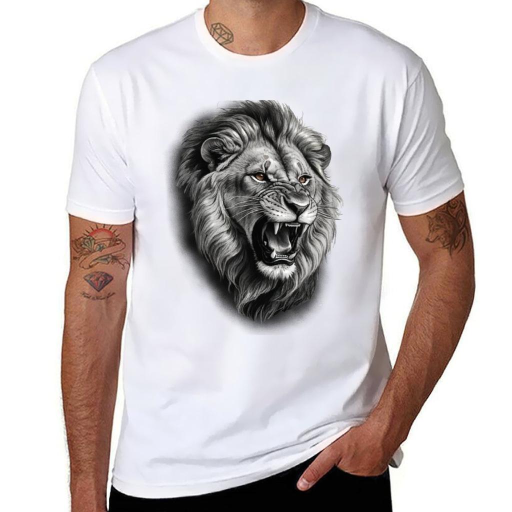 Roaring Lion Sketch Tshirt Halloween Casual Tshirt
