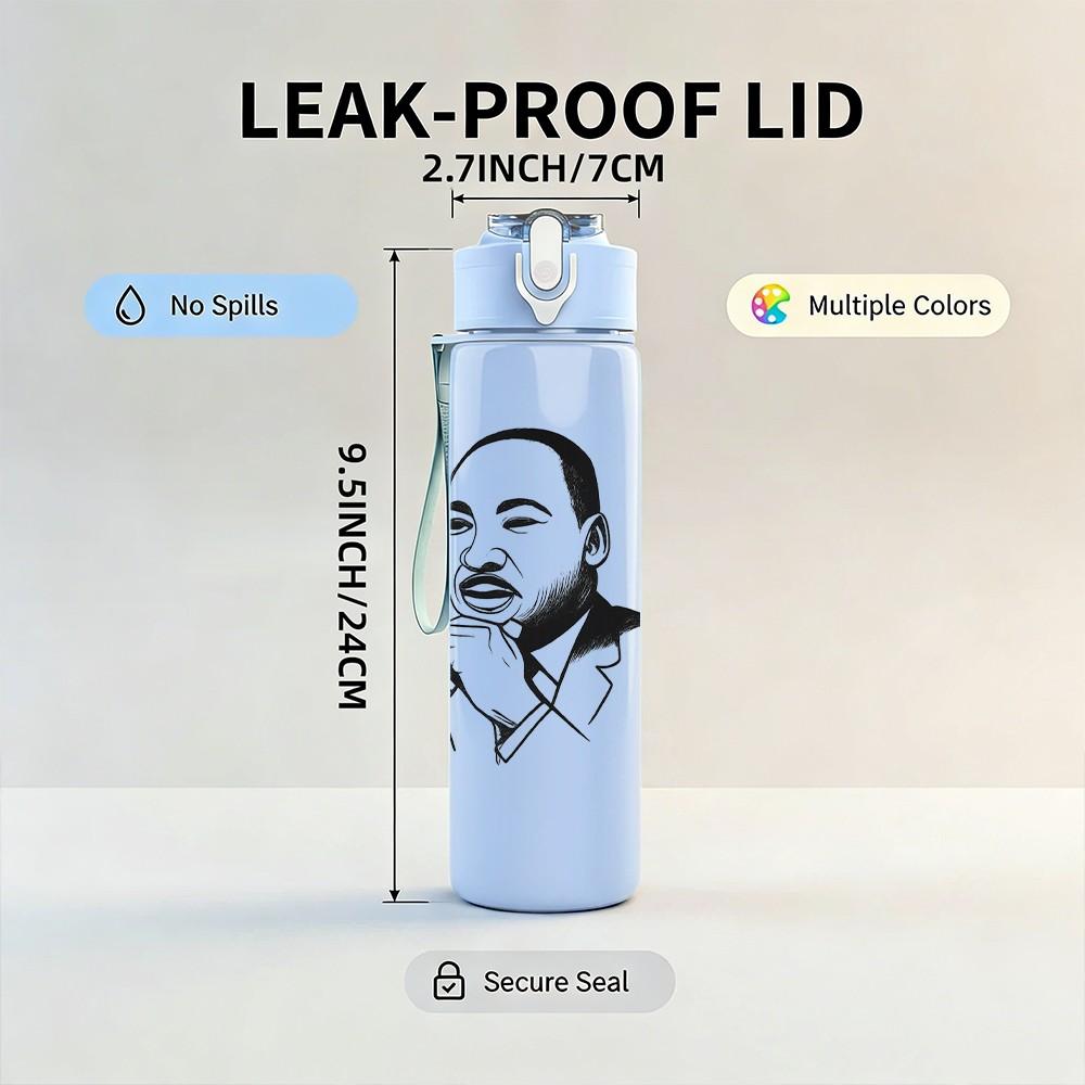 1PC Martin Luther King Portrait 750ml Color Plastic Sports Water Bottle Leakproof Flip Straw Lid Suitable for Sports Office Home Use