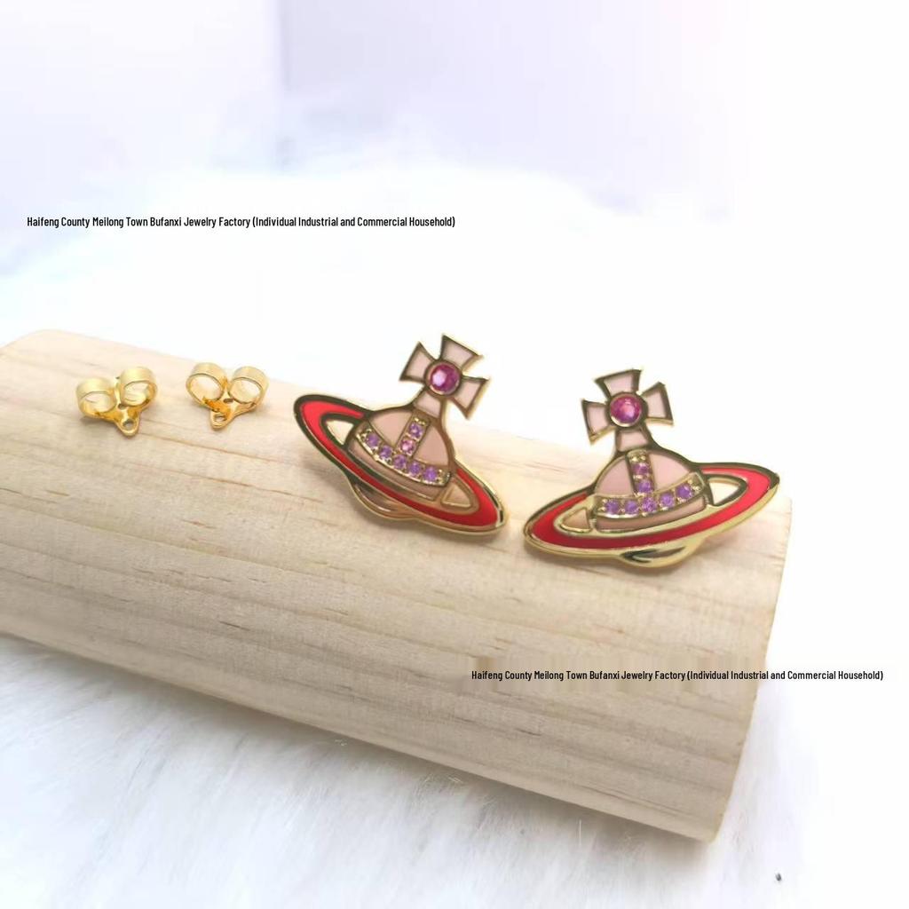 Стеклянный набор «Сатурн» от Concetta Cixi: Ожерелье, Браслет, Серьги-гвоздики - Женская Роскошная Панк-Цепочка на Ключицы