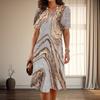 Женская мода изящный мраморный узор с принтом лето весна короткий рукав О-образный вырез повседневные платья