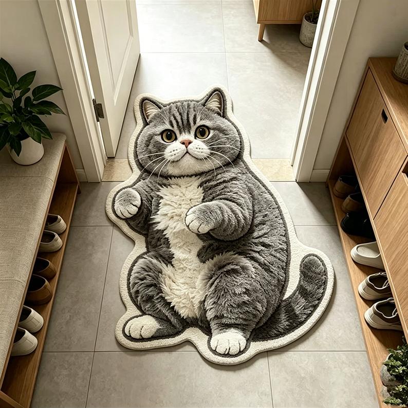 Grey British Shorthair Cat Doormat Absorbent Non Slip Floor Mat for Bathroom Entryway Decor