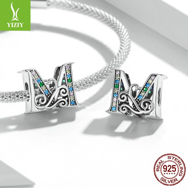 Браслет из 26 букв, аксессуар с бусинами, бусины из циркониевого стерлингового серебра, рассыпные бусины Bsc030