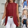 Summer Women's Two Fake Pieces Shirts O-neck Sleeveless Shirt Tops Elegant Solid Blouse Top Femme