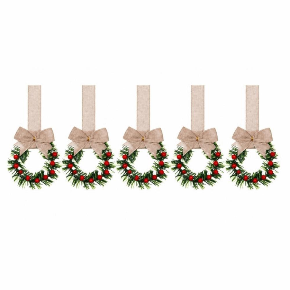 5/6pcs Pine needle Christmas Mini Wreath Pendant Simulation Wreath Hanging Ornaments  Party