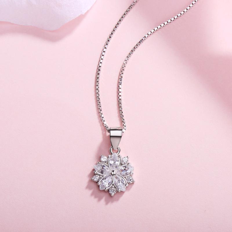 Hi Pink Clear Crystal Zircon Cherry Blossom Flower Chain Necklace For Women Girl Choker