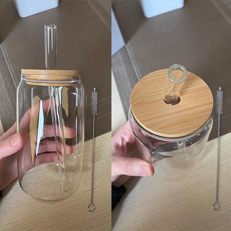 550ml/350ml Glass Cup With Lid and Straw Transparent Bubble Tea Cup Juice Glass Beer Can Milk Mocha Cups Breakfast Mug Drinkware