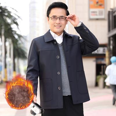 Куртка для мужчин среднего возраста, флисовая повседневная куртка для отцов среднего и пожилого возраста, осенне-зимняя, с короткими лацканами