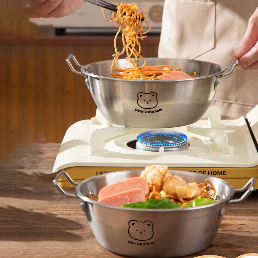 304 Stainless Steel Seafood Rice Pot Bear Pattern Salad Bowl Durable Korean Noodle Bowl  Picnic